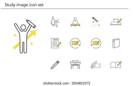 Various study image icon set,yellow and black color,vector illustration