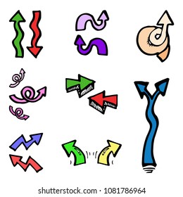 various style of arrow cartoon object on white background, vector doodle art