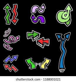 various style of arrow cartoon object on black background