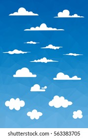 Various style of cloud with polygon sky background vector illustration