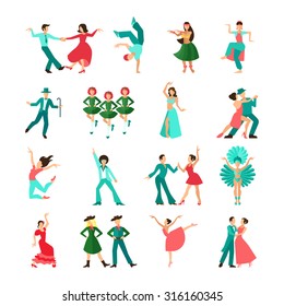 Various style dancing men solo and pairs flat icons isolated vector illustration