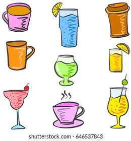 Various style drink set doodles