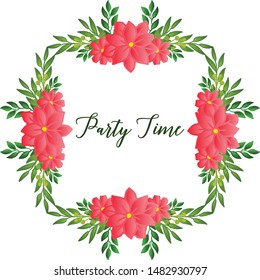 Various style green leafy flower frame, for design of party time card. Vector