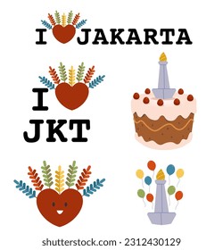 Various style of iconic culture and monument of Jakarta