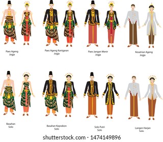 Various Style of Javanese Wedding Jogja  Solo, Happy Couple Groom and Bride from Indonesia - Vector