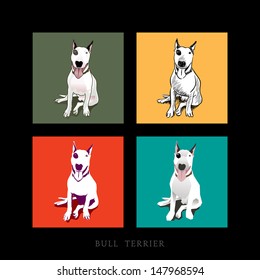 Various Style of a white Bull Terrier Dog sitting isolated