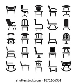 various styles of chair and sofa icons in side view and front view