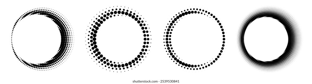 Various styles of circular patterns created with black and white dot designs