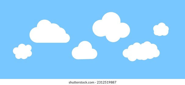 Various styles cloud icon set isolated on sky blue background. Vector.