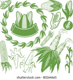 Various styles of corn-themed clip art and icons