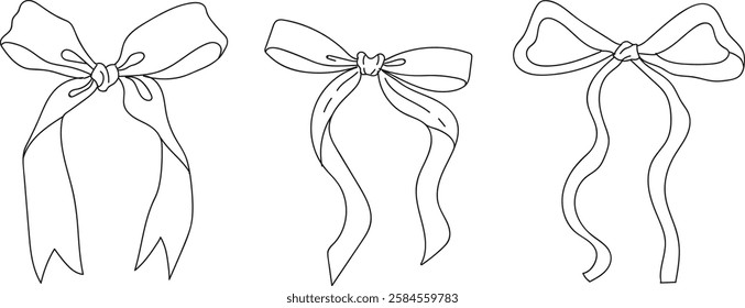Various styles of decorative bows shown in simple line art for crafting and design inspiration