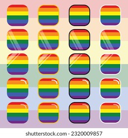 various styles of LGBTQ+ square icon. Pride day vector icon. Rainbow love concept. Human rights and tolerance. LGBT gay and lesbian pride symbols, Icon template.