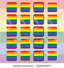 varios estilos de cuadrado LGBTQ+ con icono de sombra. Icono vectorial de mes de orgullo. Concepto de amor arcoiris. Derechos humanos y tolerancia. Símbolos de orgullo gay y lésbico LGBT, ilustración de vector aislada