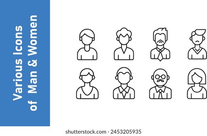 Various styles of male icons like men, women, children, old men, etc. 