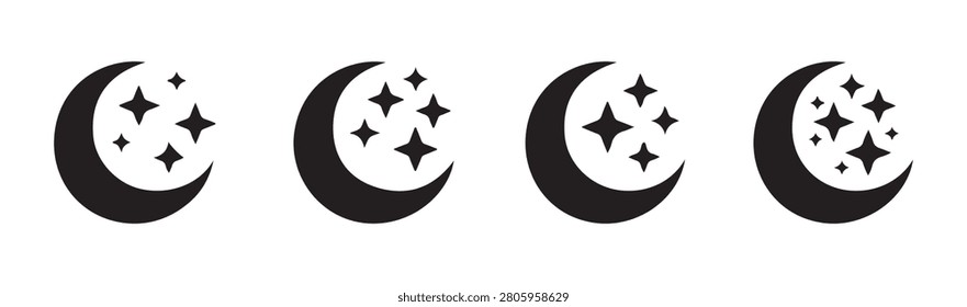 Various styles of moon and star compositions for nocturnal themes astronomy projects and cosmic decorative purposes.
