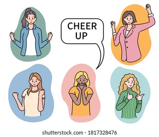 Various styles of women are making positive gestures. hand drawn style vector design illustrations. 
