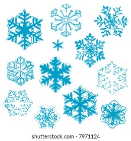 Varios diseños estilizados de copos de nieve para ilustración de invierno