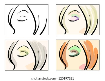 Various stylized eye make up patterns. Fashion sketches. Eps 10 vector