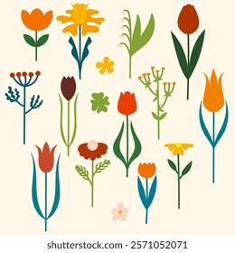 Various stylized flowers that look very much like geometric shapes. Vector illustration