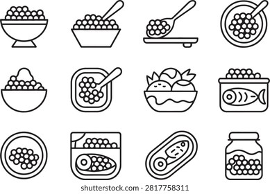 Various stylized illustrations of healthy food items and ingredients in bowls and containers