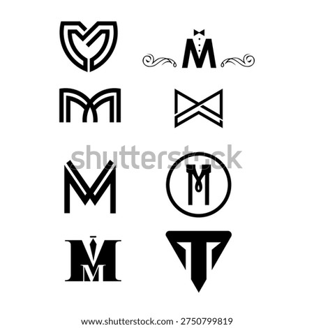 Various stylized logos with the letter M in different designs