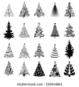 Various stylized set of Christmas trees. Vector eps8 