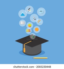 Various subject icons in education, Vector illustration design concept in flat style