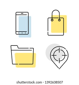Various subjects. Set of modern light icons.