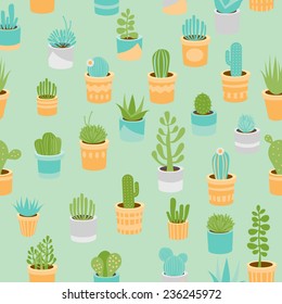 Various succulents mix seamless pattern
