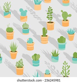 Various succulents mix seamless pattern