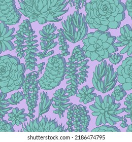various succulents vector seamless pattern