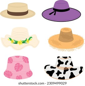 Various summer hats, vector illustration