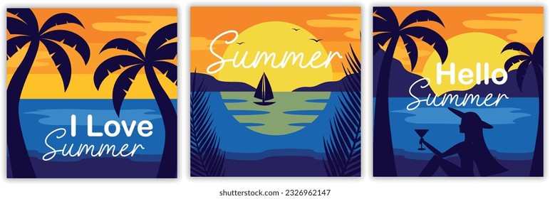 Various summer postcards, vector illustration