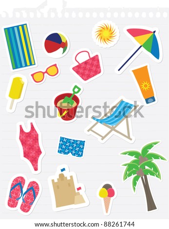 various summer theme stickers on lined vector de stock libre de