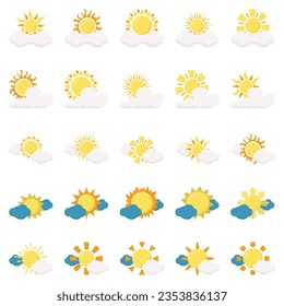 Various sun and moon, crescent isolated icon. Realistic render of star and planet, full gray moon and yellow sunny. Celestial vector elements