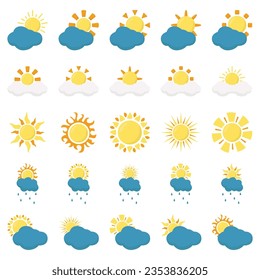 Various sun and moon, crescent isolated icon. Realistic render of star and planet, full gray moon and yellow sunny. Celestial vector elements