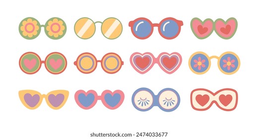 Various Sunglasses. Different shapes, colors. 