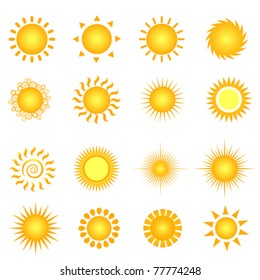 Various suns icon set on white