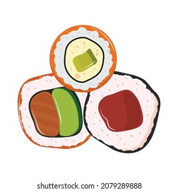 icono plano de varios rollos de sushi