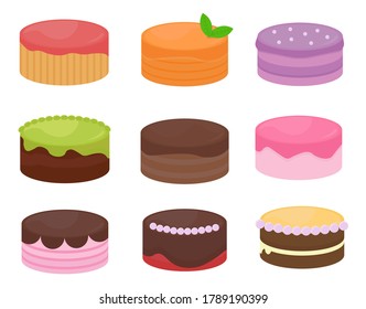 Various sweet cakes vector set. Cartoon set of birthday cake illustration.