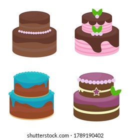 Various sweet cakes vector set. Cartoon set of birthday cake illustration.