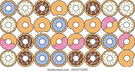 Various sweet donuts cake elements for design. Flat vector cartoon illustration.