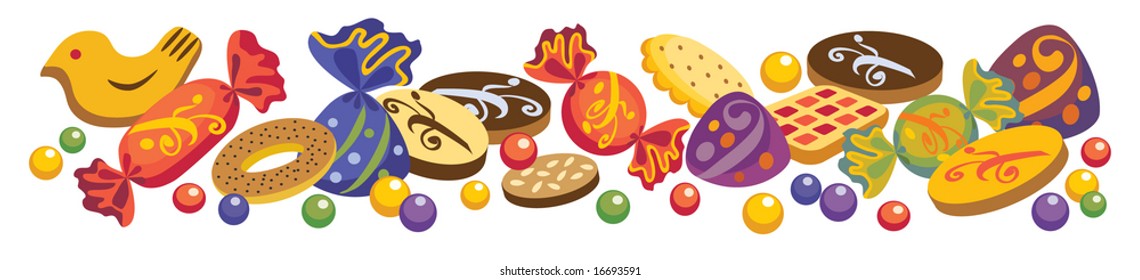 Various sweets and cookies on a white background. You can change an arrangement of objects for the discretion