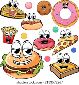 Varios dulces sobre la ilustración de fondo blanco