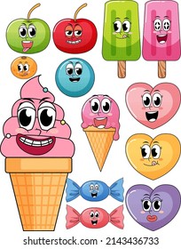 A various sweets on white background illustration