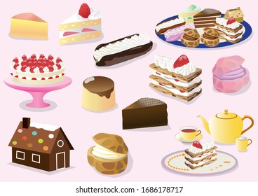 various sweets vector illustration set