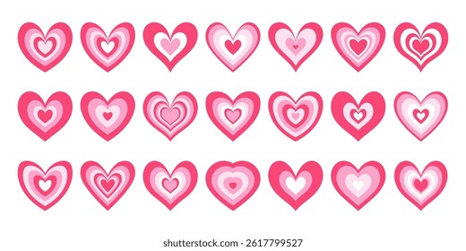 Various swirling dynamic love hearts romantic Valentines day symbols set isolated on white