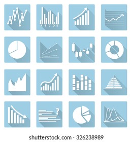 various symbols of graphs flat blue icons eps10
