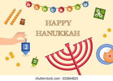 Various symbols and items  of hanukkah celebration flat icons set isolated vector illustration