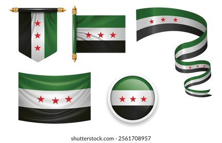 various syria flags set isolated - syrian flag